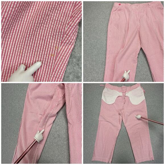 Vtg Lilly Pulitzer Capri Pants Womens 12 Seersucker Pink Wht Stripe Stretch Crop - Picture 8 of 15